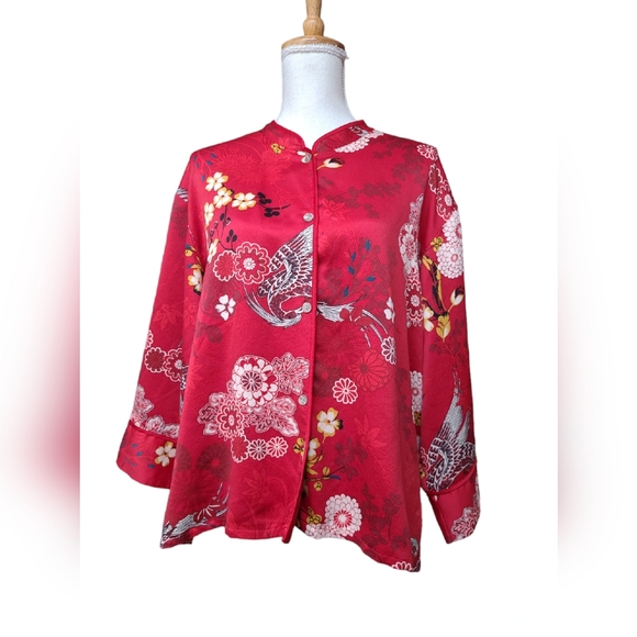 Natori Other - NATORI SHIRT WOMENS XL RED FLORAL BUTTON UP PAJAMA TOP